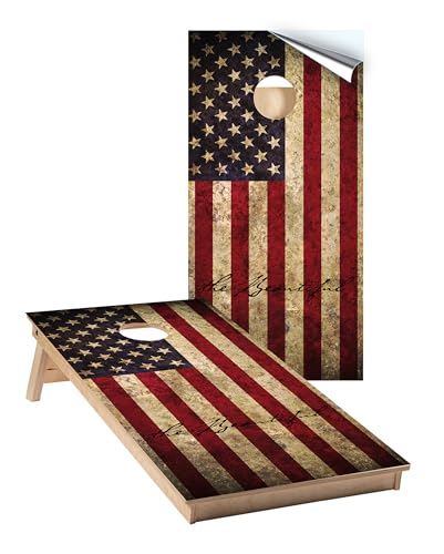 Cornhole Board Wraps 805 - America The Beautiful Vintage Flag Cornhole Game Graphic Decals - Includes Application Squeegee - Set of (2) 25