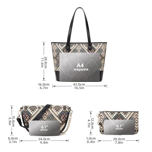 Image of Women Fashion Synthetic Leather Handbags Tote Bag Shoulder Bag Top Handle Satchel Purse Set
