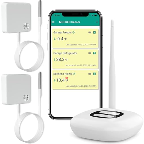 MOCREO WiFi Fridge Thermometer Freezer Alarm App Email Alert No Subscription Fee 2 Remote Smart Temperature Sensors for Kitchen Refrigerator RV Hot Tub