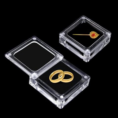 YINARONG 2 Pieces Small Acrylic Jewelry Box with Lid Clear Gemstone Display Box Container with Automatic Adsorption Clear Top Lids and Sponge Inside for Gemstones, Rings, Necklaces, Bracelets Cover
