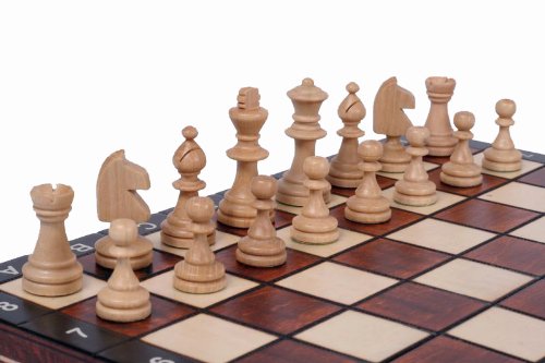 Wooden Magnetic Travel Chess Set with Mahgany Chess Board and Storage Compartment