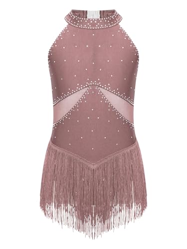 Xnihocha - Xnihocha Patinage Artistique Robes Fille Enfants sans Manches Paillettes Robe De Ballet Collant Collant Vêtements De Ballet Rose poudré 11-12 Ans