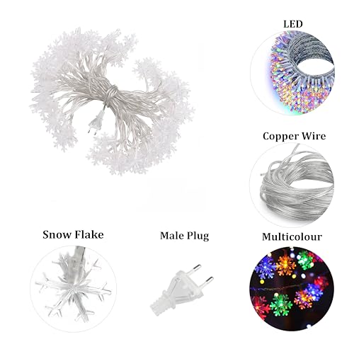 Image of fizzytech Snow Flake String Lights for Indoor Outdoor Decoration Diwali Light for Party Birthday Diwali Christmas Navratri Valentine Gift Home Decoration Light (Snowflake 10 M 50 LED Multicolor)