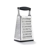 Cuisipro Stainless Steel Cheese Grater with Handle, 4 Sided Box Grater for Kitchen, Ginger Grater Dishwasher Safe, Fruit and Vegetables Slicer, Cheese Shredder for Potato, Chocolate, Parmesan, Ginger