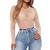 LINMON Women's Sexy Slim Mesh Sheer See Through Clubwear Stretchy Shirt Blouse Mesh Tops Mesh Crop Tops (Nude,Medium)