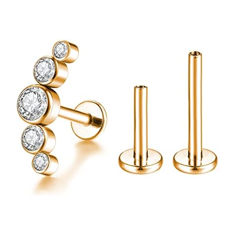 Gnoliew 16G 316L Stainless Steel Labret Monroe Lip Ring Studs Cartilage Helix Tragus Conch Daith Nose Piercing Jewelry, Stainless Steel Crystal, cubic-zirconia Cover