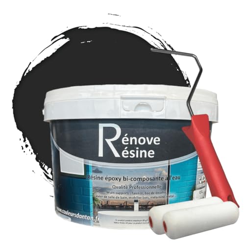 COULEURS D ANTAN Peinture Résine multisupport Intérieur pour Faïence, Carrelage, Douche, Baignoire 5m² - RAL 9004 Noir de sécurité + Kit d'application OFFERT