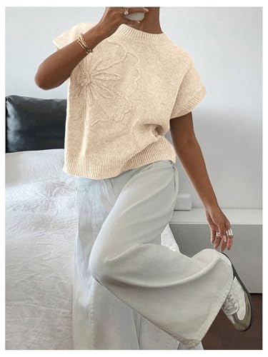 Image of SOLY HUX Women's Short Sleeve Sweater 3D Floral Sweaters Pullover Tank Tops Knit Vest Trendy Fashion Clothing