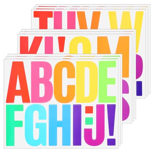 ZEYIYER 108 pegatinas de letras coloridas, 9 hojas, 7,6 cm, multicolor, vinilo, moderno, alfabeto, impermeable, para cajas de regalo, tarjetas, exteriores