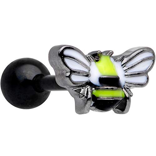 Body Candy 16G Unisex 6mm Black PVD Steel Black Yellow Bumble Bee Cartilage Earring Tragus Jewelry 1/4"