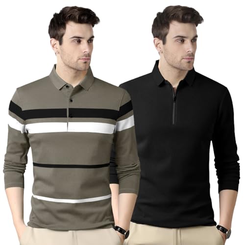 Image of Noble Monk Men's Polycotton Regular Fit Full Sleeves Polo T-Shirt
