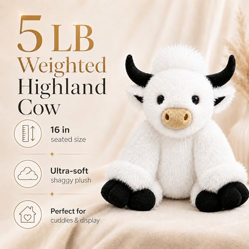 Image of JDF 5lbs Highland Cow Weighted Stuffed Animals, 16in Giant Highland Cow Gift Plush Toy, Adorable Stuffed Animal Adults & Kids Highland Cattle Plushie Pillow Decor