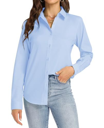 J.VER Blaue Bluse Damen Herbstwandern Blusenshirt Business Bügelfrei...