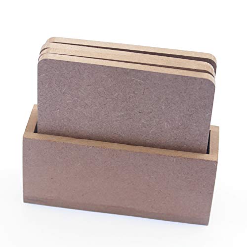 Image of IVEI MDF DIY Coasters with Holder Stand - MDF Plain Wooden Coasters & Holder Blank Cutouts for Painting, Sheet Craft, Decoupage, Resin Art Work & Decoration (Square with Vertical Holder)