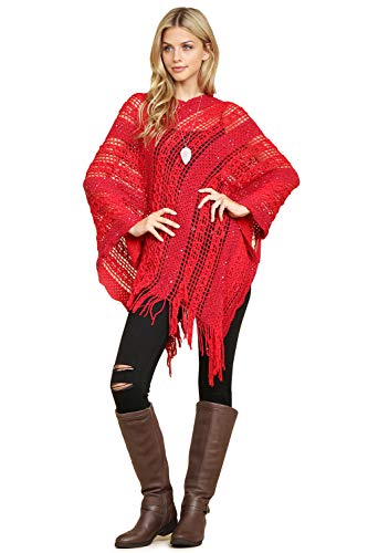 Image of RIAH FASHION Bohemian Sequin Glitter Shawl Wrap Poncho - Kimono Cardigan, Sparkly Metallic Mesh Scarf, Open Knit Crochet