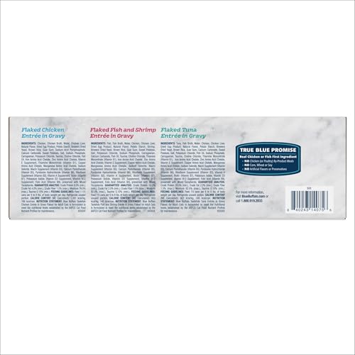 Blue Buffalo Tastefuls Natural Flaked Wet Cat Food Variety Pack, Tuna, Chicken and Fish & Shrimp Entrées in Gravy 5.5-oz Cans (12 Count - 4 of Each)