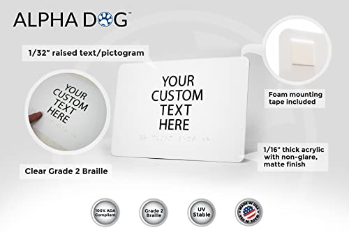 ALPHA DOG ADA SIGNS Custom ADA Compliant Braille Sign, 6\"x9\" Room Identification Plaque, Tactile Text, Raised Letters, Personalized 4-Line, Indoor/Outdoor, USA-Made (White) - Thumbnail 3