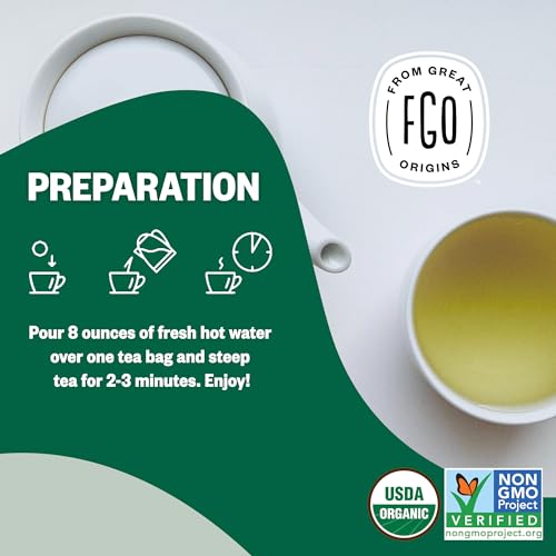 Image of FGO Organic Jasmine Green Tea, 100 Count, Eco-Conscious Tea Bags, Resealable Bag, Packaging May Vary (Pack of 1)
