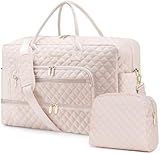 Weekender Overnight Bag Women: Large Travel Duffle Bag with Shoe Compartment & Wet Pocket Carry On Tote Bag Gym Duffel Bag with Toiletry Bag Bag for Hospital Beige