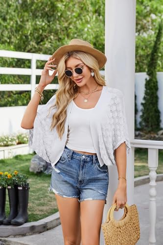 Image of GRACE KARIN Summer Cropped Cardigan for Women 2026 Batwing Sleeve Crochet Bolero Shrug Sweaters Lightweight Beach Boho Kimono