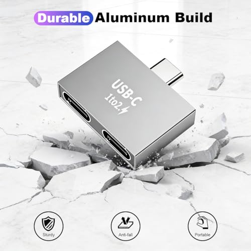 Image of ZORBES USB-C Dual Port Adapter, Type-C 1 to 2 Splitter Converter, Aluminum USB-C Male to Dual USB-C Female Adapter for Multi Device Charging & Data, 26.7x24.3x6.3mm