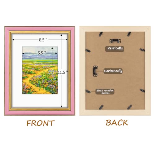 Image of Golden State Art,9x12 Ornate Picture Frame Holds 6x8 Photo,Pink Gold | Includes real glass front,white mat,build-in hangers and buttons.Displays 6x8 photo on wall