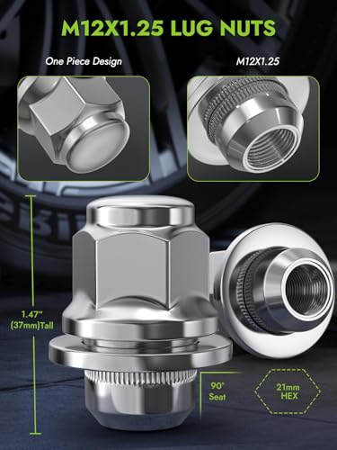 Image of AUTOPTIM M12x1.25 OEM Lug Nuts - 20 Pcs Chrome Mag Flat Seat for Nissan