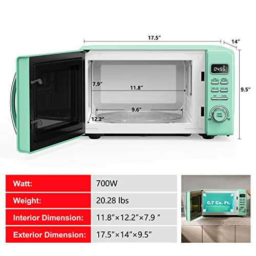 Galanz Glcmkz07Gnr07 Retro Countertop Microwave Oven With Auto Cook & Reheat, Defrost, Quick Start Functions, Easy Clean With Glass Turntable, Pull Handle.7 Cu Ft, Green #TOP6