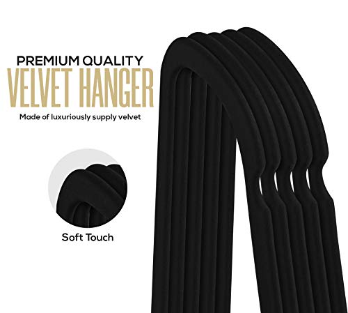 Utopia Home 50 Velvet Coat Hangers - Heavy Duty Velvet Clothes Hangers with a Tie Bar - Premium Non-Slip Hangers for Clothes - 360 Degree Swivel Hook - Sturdy to hold Jacket or Trouser (Black)