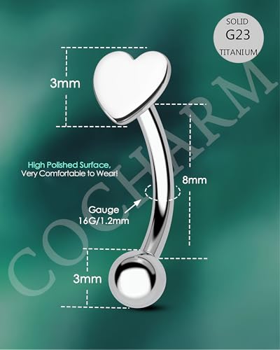 COCHARM Titanium Heart Star Moon Rook Spike Piercing Jewelry 16g, Surgical Steel Rook Earrings for Women Man, Silver Vertical Labret Jewelry, 8mm Spike Eyebrow Piercing Jewelry3