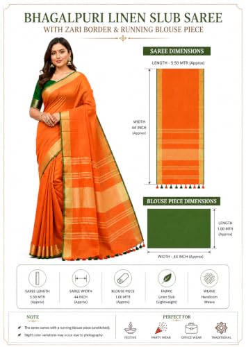Image of HAIDER ALI AND SONS Grey Cotton Linen Saree for Women | Soft Linen Slub Blend Saree with Running Blouse Piece | Lightweight Handloom Style Saree | Office, Casual, Party & Festival Wear