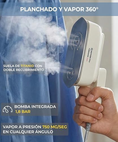 EFFEKTIV Ferro da Stiro da Viaggio 1030X – Stiratore Verticale a Vapore Portatile Pieghevole 3-in-1 – 1600W – 6 Modalità Vapore – Riscaldamento Rapido 20s – Serbatoio 180ml – Piastra in Titanio