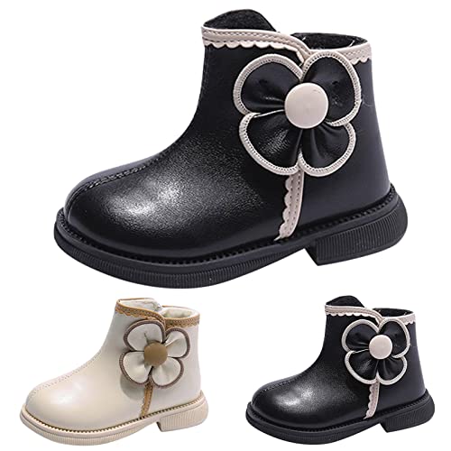 Toddler Girls Ankle Boots Round Toe 𝐋ow Heel Non 𝐒lip Short Booties Waterpoor Fleece Lined Cute Girls Size 4 Boots3