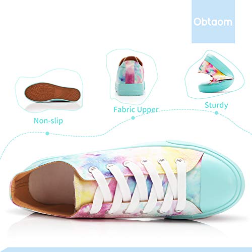Womens Tie Dye Canvas Sneakers Rainbow Shoes For Women Light Vintage Blue Multi Tennis Shoes For Lady(Green Us7) #TOP3