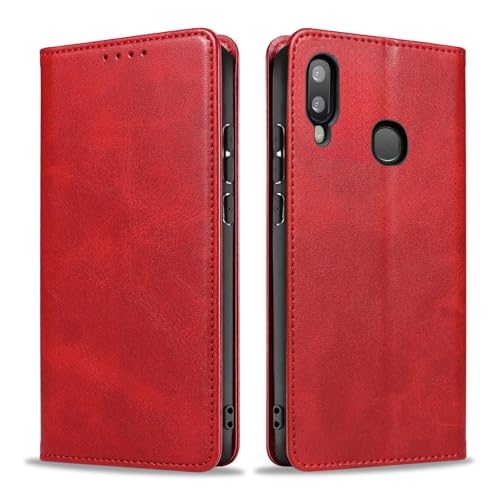 LBH Handyhülle Smartphone-Hülle für Samsung Galaxy A20e Klapphülle Magnetverschluss Kartenfächer Geldfach Standfunktion Case Etui Rundumschutz Schutzhülle Rot