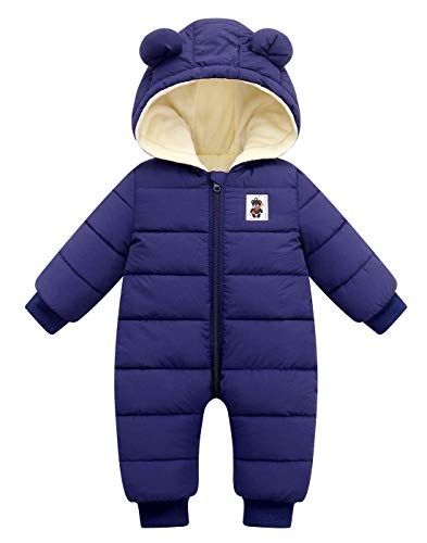 Happy Cherry Newborn Baby Boys Warm Jumpsuit Outfit Hoody Coat Winter Infant Rompers Toddler Clothing Bodysuit Cartoon Puffer Jacket Onesie 6-12 Months Dark Blue