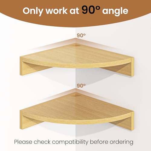 Image of Fun Memories Corner Shelf Wall Mount, Wood Floating Corner Shelves, Corner Wall Shelf for Bedroom, Bathroom, Kitchen, Living Room (Oak, 3 Pack)