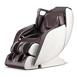 COSTWAY Massage Chair for Home, Electric Zero Gravity 3D SL Track Full Body Massage Recliner with Heat, Airbags, Bluetooth Speaker and 12 Massage Programs, Shoulder Back Shiatsu Massager (White+Brown)