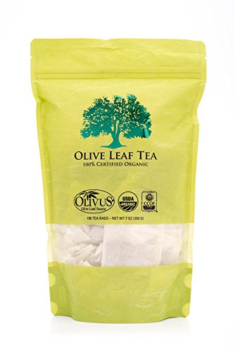 Olive Leaf Tea - Certified Organic - Non-GMO Herbal Tea Bags (100 count) - Sourced from Spain and Manufactured in USA - Antioxidant Immunity Supplement for Health Wellness & Vitality