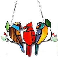 Maotrade Appendimenti per finestre in vetro colorato 7 uccelli multicolori, acchiappasole in lega di zinco colorato uccelli su un filo per la decorazione della finestra domestica