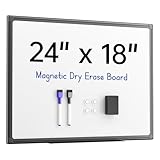 VUSIGN 24'' x 18'' Magnetic White Board for Wall, Dry Erase Board with Black Aluminium Frame, Hanging Whiteboard for Home, School,Office - Accessories Included