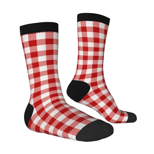Red White Lines Silver Snowflake Red White Plaid High Ankle Crew Socks Casual Mid Calf Dress Socks Long Tube Socks For Men Women2