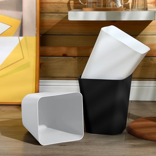 Image of Hoolerry 9 Pieces Garbage Can 2 Gallon Small Trash Cans Bulk Bathroom Trash Bin Plastic Wastebasket Square for Bedroom Slim Bathroom Trashcan Small Container for Kitchen Office Home (Black,White)