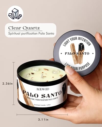 Image of AOOVOO 2 Pack Palo Santo Candles - Cleansing Candle with Crystals & Palo Santo Wood Inside, 13oz 100 Hours Long Lasting, Non Toxic Candle for Spiritual House Energy Meditation Yoga