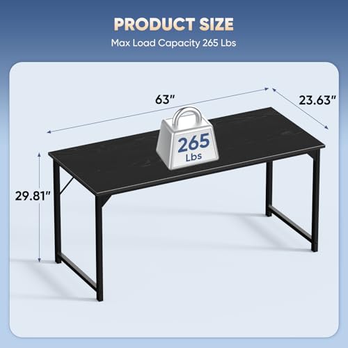 Image of DUMOS 63 Inch Office Computer Desk Modern Simple Style Writing Study Work Table for Home Bedroom - Wood Black