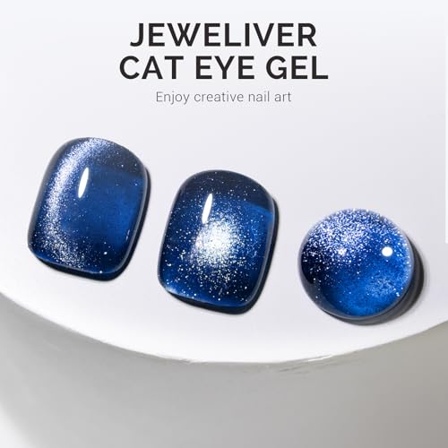 Image of MelodySusie Jeweliver Cat Eye Gel Nail Polish, 0.5 Fl Oz Blue Glitter Holographic Magnetic Nail Polish with Magnet, UV Gel for Nail Art Manicure Salon DIY at Home C6687