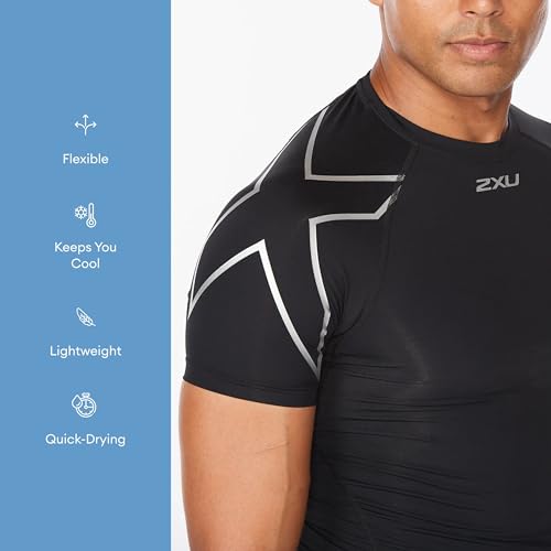 2XU Men's Core Compression T-Shirt - Enhance Performance and Recovery - Black/Silver3