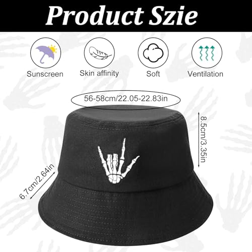 Image of 2 Pack Skull Bucket Hat for Men Women, Cotton Skeleton Hand Fisherman Hat, Foldable Black White Summer Travel Sun Hat