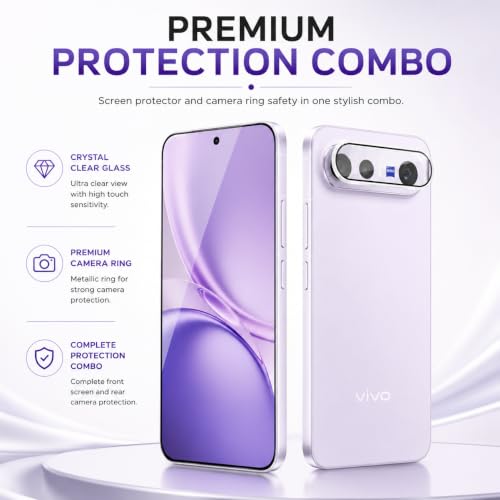 Image of FIRST MART Tempered Glass for Vivo X300 FE 5G with Silver Camera Ring Guard & Installation Kit | HD Clear Edge-to-Edge Screen Protector, Scratch Resistant, Case-Friendly | Pack of 1