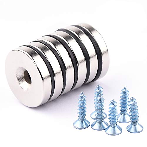 Neodymium disc Magnets, 6 Pieces Neodymium disc countersunk Hole Magnets ， 25 x 5 mm ， Permanent Rare Earth Magnets